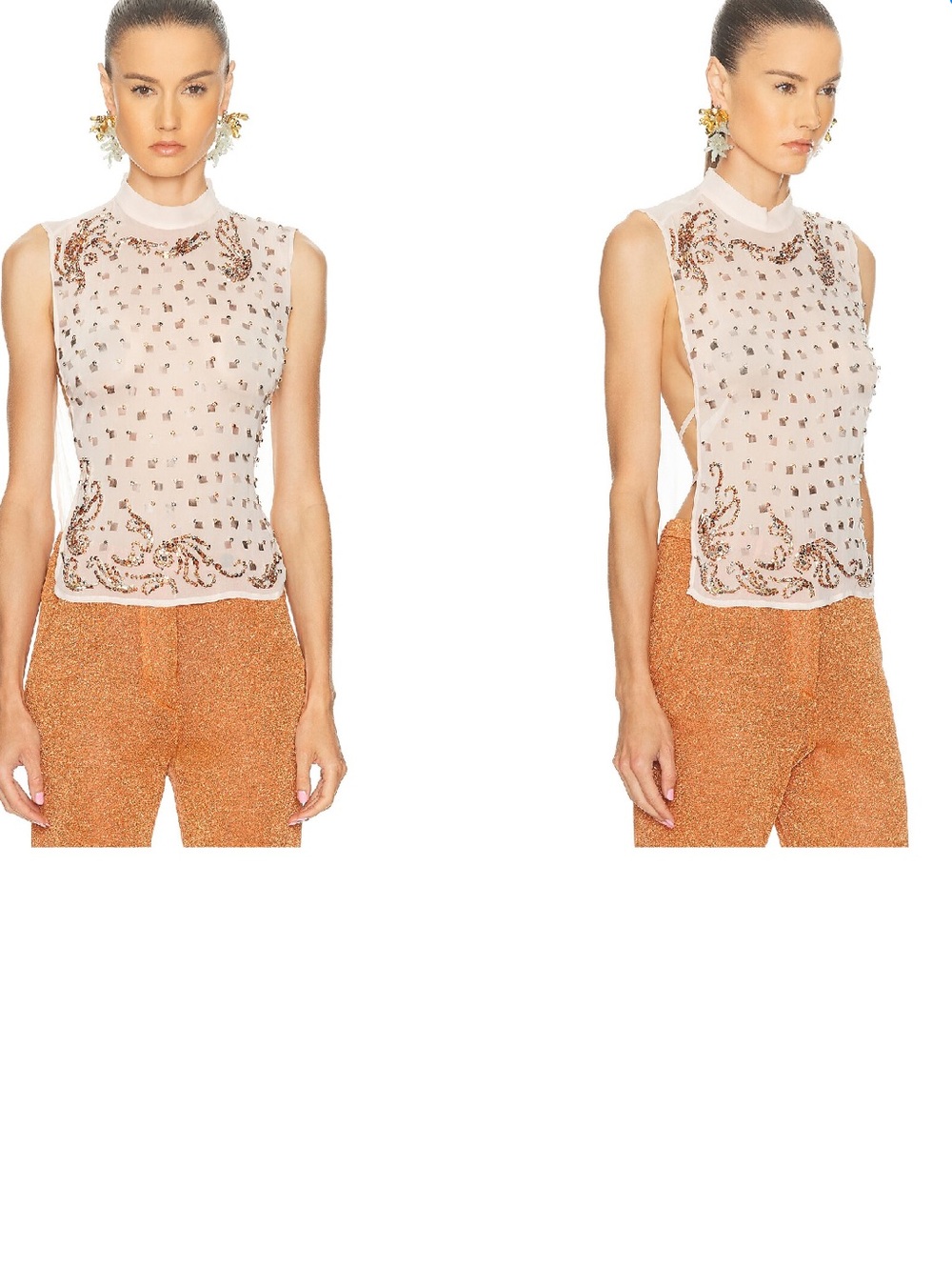 Dries Van Noten Cream Crystal-Embellished Sleeveless Tank - Picture 5 of 12